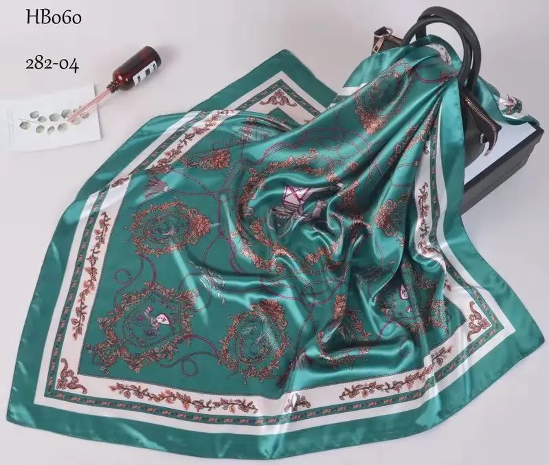 dark green BYSIFA зимний мужской женский черно-белый Шелковый шарф 90*90 см Универсальный геометрический узор большой квадратный шарф обертывания мусульманский головной платок - Цвет: dark green