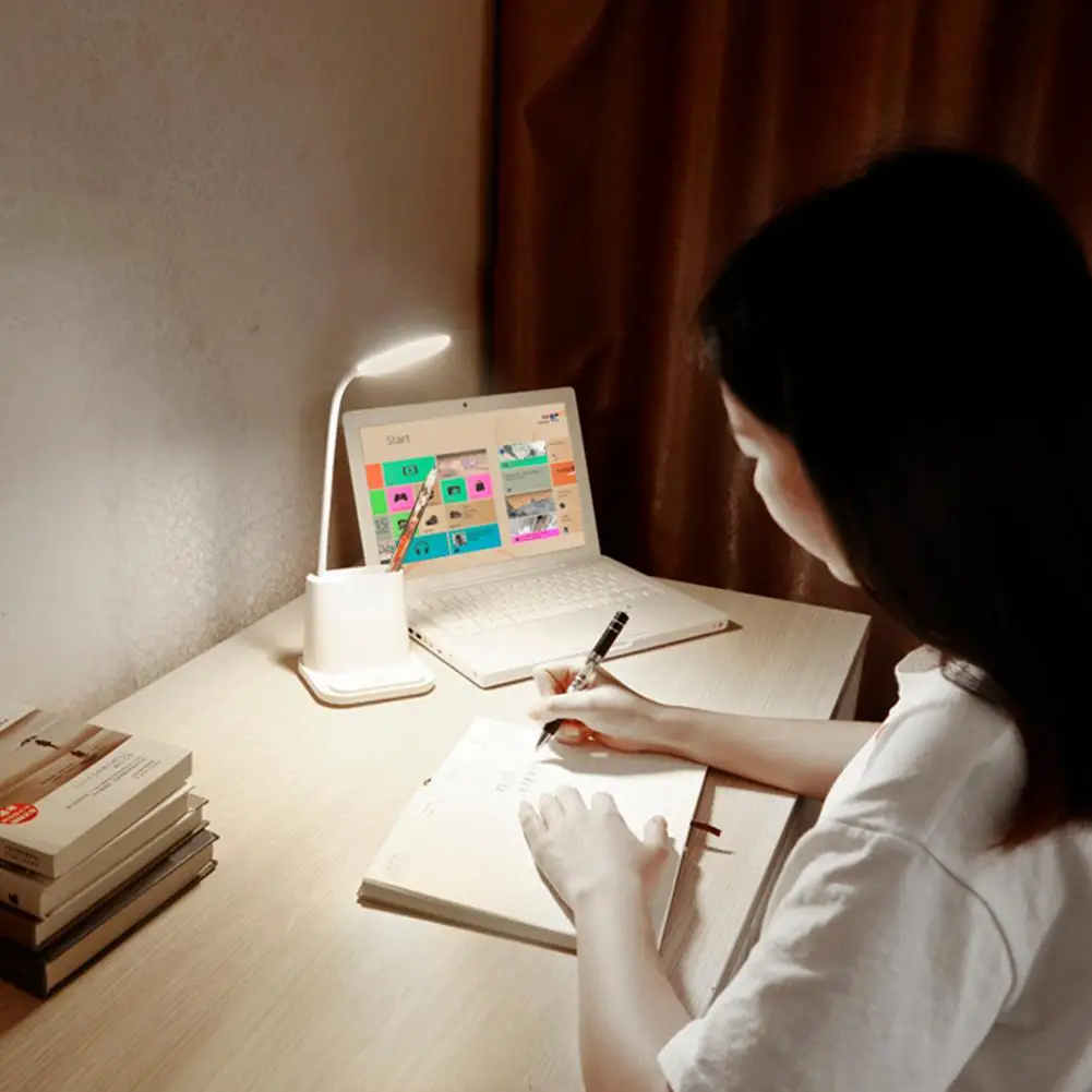 

USB Rechargeable LED Desk Lamp Multifunctional Bedroom Bedside Touch Table Light Pen Holder Design Easy Accept Writing Tools
