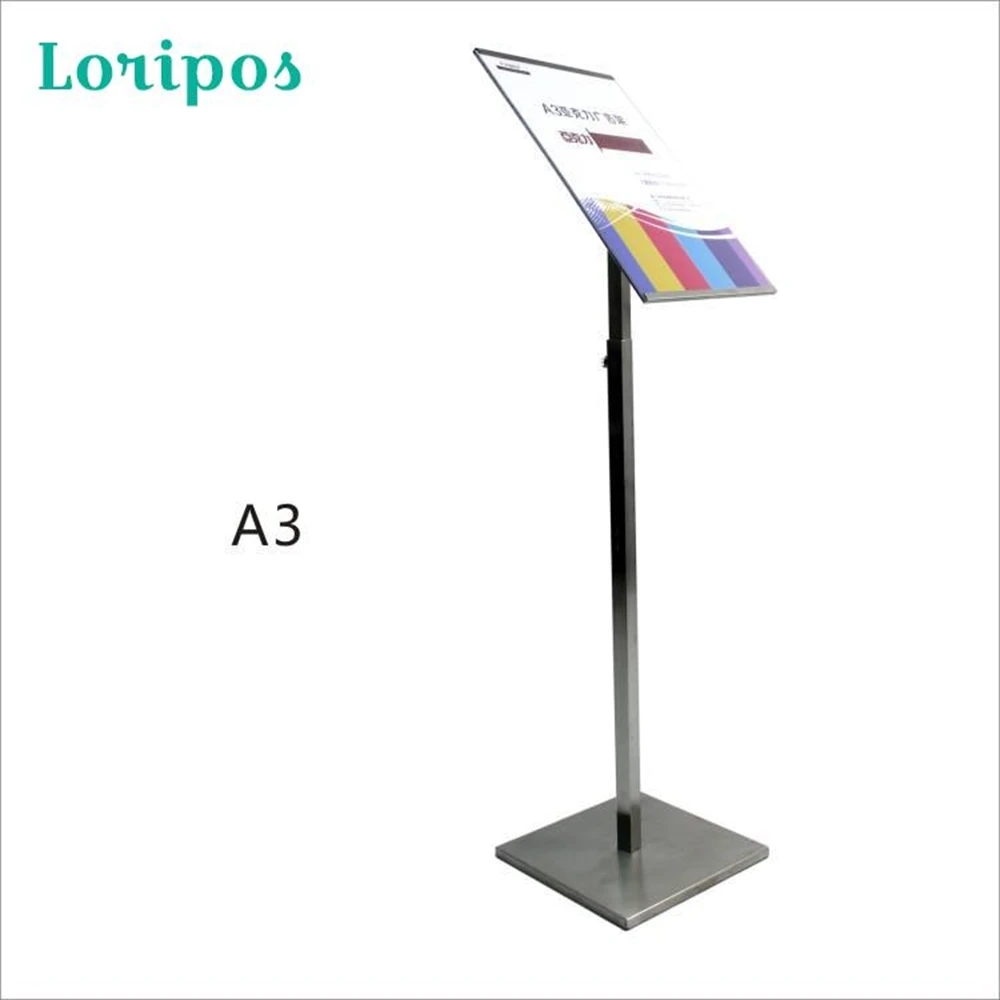 A3 Size Metal Advertising Poster Display Floor Standing Signage Stainless Steel Pop Banner Display Standing Menu Sign Frames