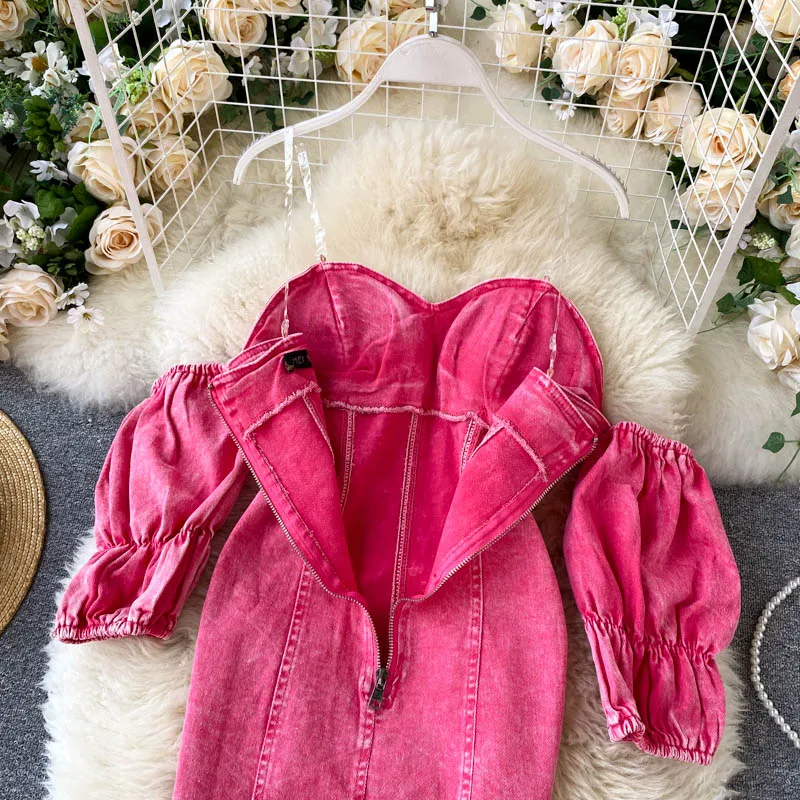 Дизайнерское сексуальное женское розовое платье с накладкой на грудь короткая