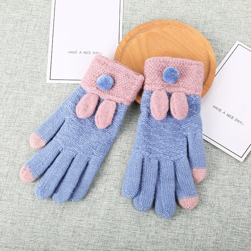 

Winter Knit Gloves Touchscreen Warm Soft Anti-Slip Cartoon Knitted Gloves for Women A7