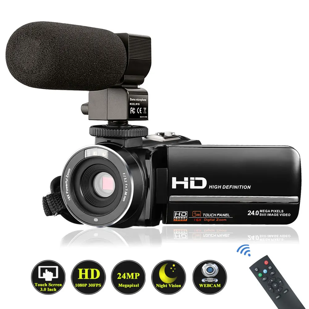 Видеокамера видеокамера с микрофоном VideoSky FHD 1080P 15 кадров/с 24 МП|Любительские