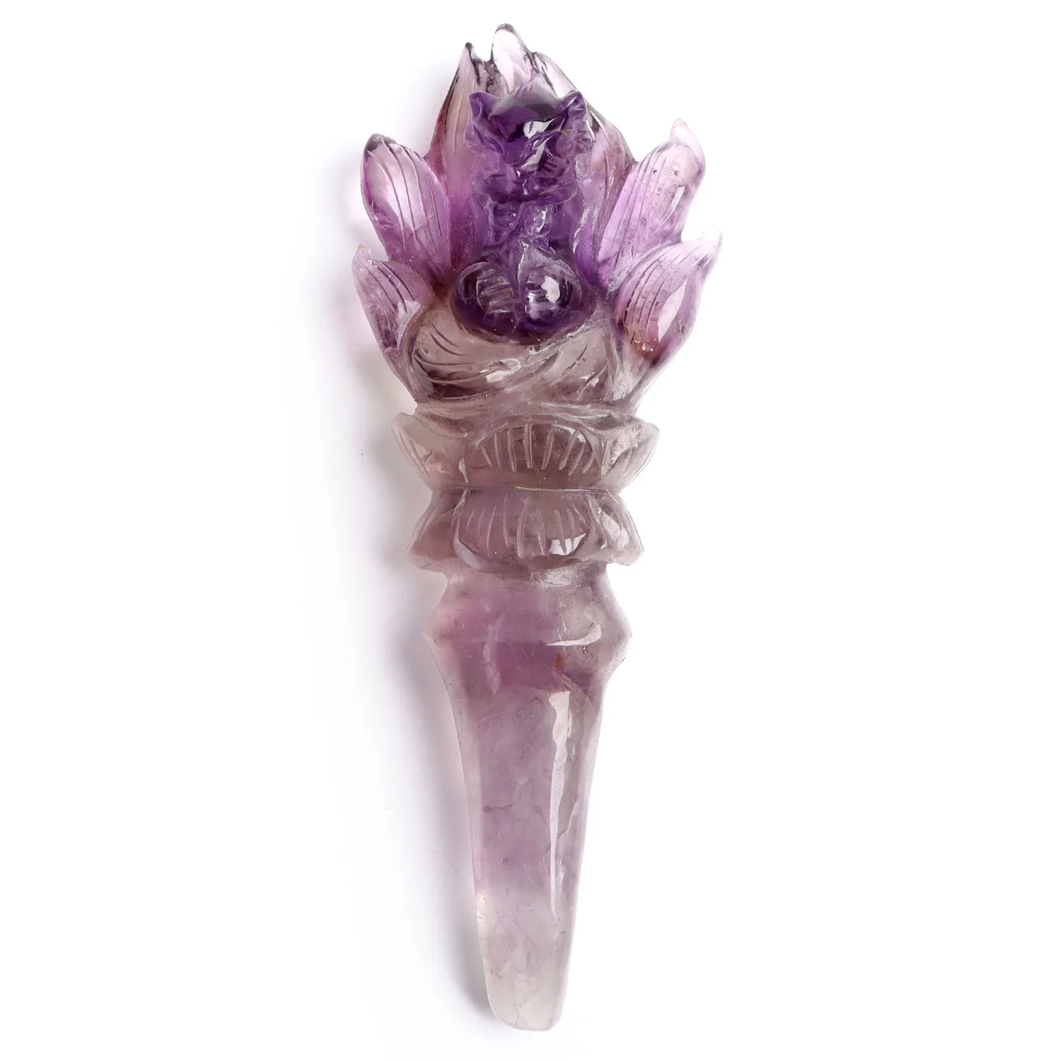 

1pc Natural Crystal Amethyst Wand Healing Reiki Sceptre fox carved Core Mineral Gem Ornamnet Magic Sticks Collection Home Decor