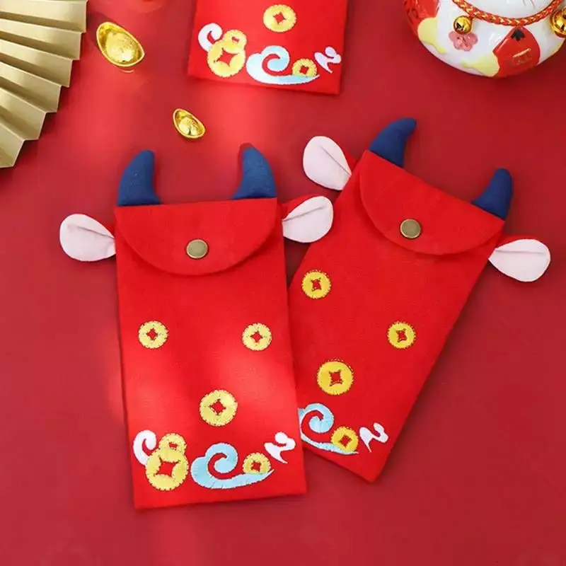 Chinese Embroidered Bull-Shaped Red Envelope Creative Hongbao New Year Spring Festival Birthday Marry Gift 2Pcs | Дом и сад