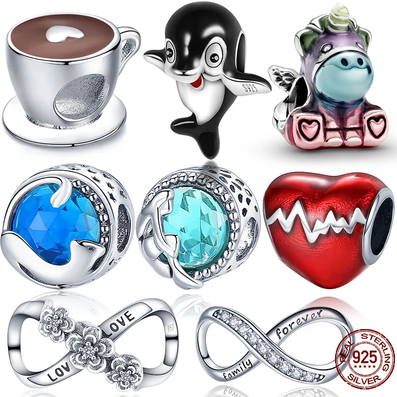 100 925 Sterling Silver Figure Eight and Coffee Cup CZ Charm Beads fit Charm Bracelet Bangles DIY Jewelry Making