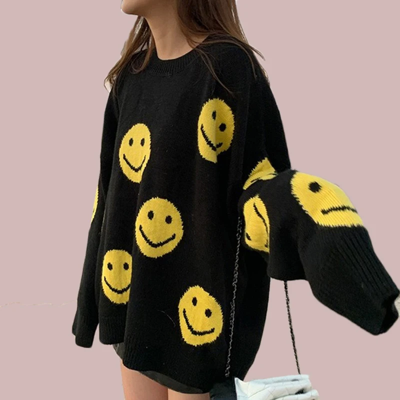 Женский вязаный свитер повседневный Свободный пуловер оверсайз с узором в виде