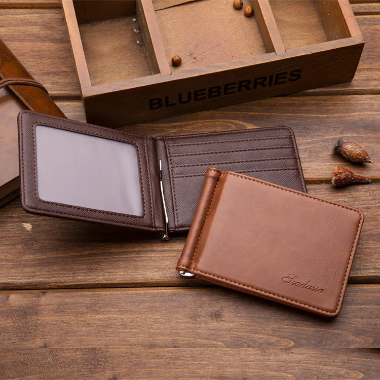 Новинка ультратонкий мужской короткий кошелек с зажимами для денег однотонный