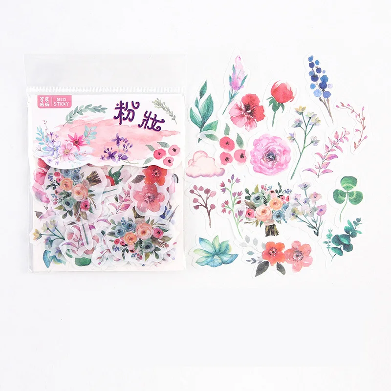 

40 pcs /Pack Spring Blooming Flowers Adhensive Stickers Decorative Album Diary Hand Account Decor