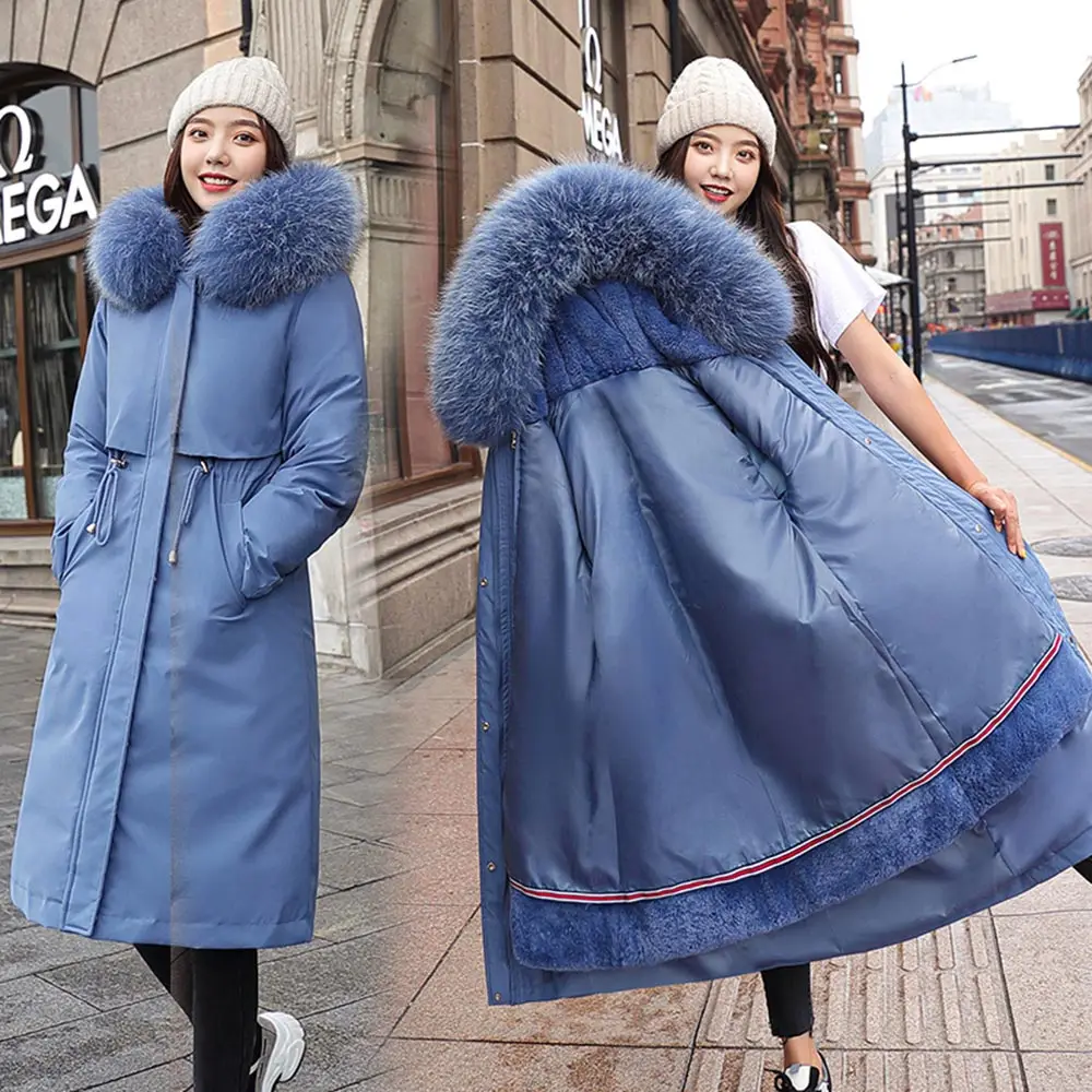Vielleicht 2022 Winter Jackets For Women Long Solid Wool Liner Long Female Parkas Hooded With Fur Collar Thick Coat