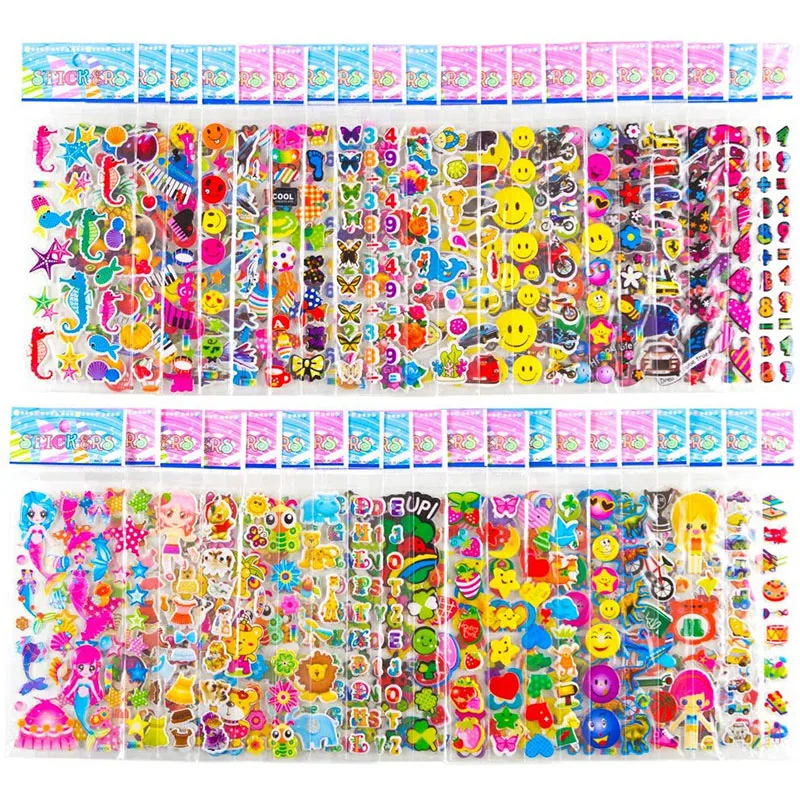 20 hojas de pegatinas 3D para ni&ntilde;os y ni&ntilde;as, diferentes pegatinas a granel, surtidos para &aacute;lbum de recortes, pegatinas de dibujos animados de animales de princesa, Juguetes DIY-1