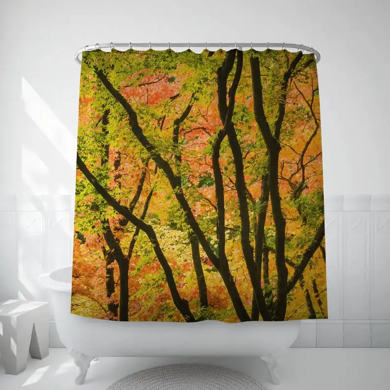 

Yellow Forest Art Tree Shower Curtain Autumn Bath Decorative