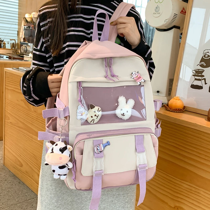 

2021 Fashion Women Backpack Kawaii Leisure Canvas Bookbag Femal Laptop Mochila Teenager Girl Schoolbag Travel Bag Rucksack