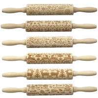 christmas elk printing rolling pin wooden embossed tree heart rolling pin snowflake christmas bell cookie stick texture roller