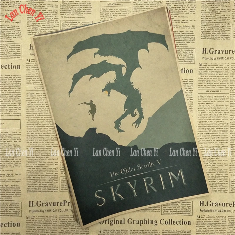 Черный The Elder Scrolls Skyrim Классическая игра плакат на крафт-бумаге Бар Кафе гостиная столовая картина для декора комнаты - Цвет: Черный