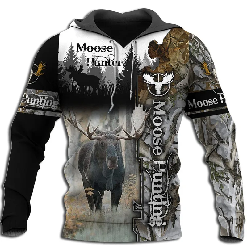 

Harajuku Fashion Sweatshirt 3D Full Body Print Hunting Moose Sweatshirt Hoodie Zipper Hoodie Unisex Jacket Casual Zipper Hoodie
