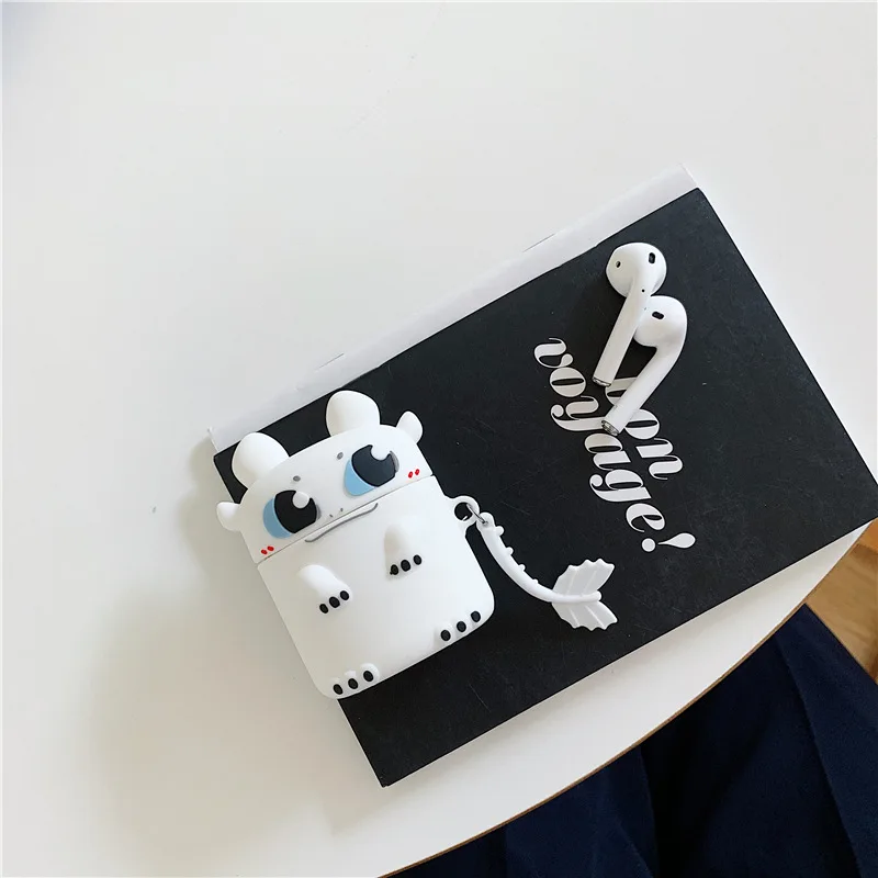 Милый чехол для AirPods, силиконовый чехол с Bluetooth для наушников Airpods 2, мультяшный защитный чехол, стереоскопический дракон, ночная фурия