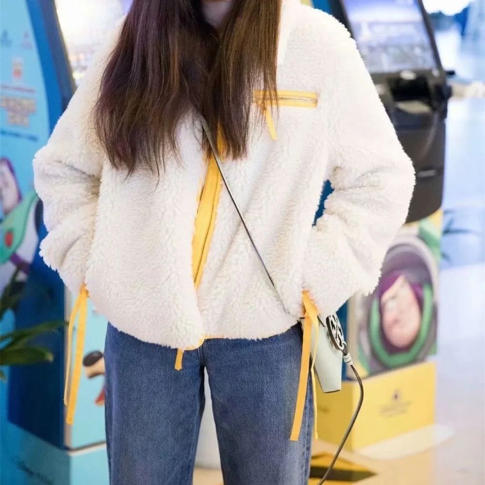 

Женское короткое пальто из овечьей шерсти TRAF, повседневное плотное пальто с небольшим ароматом, уличная одежда, 2020