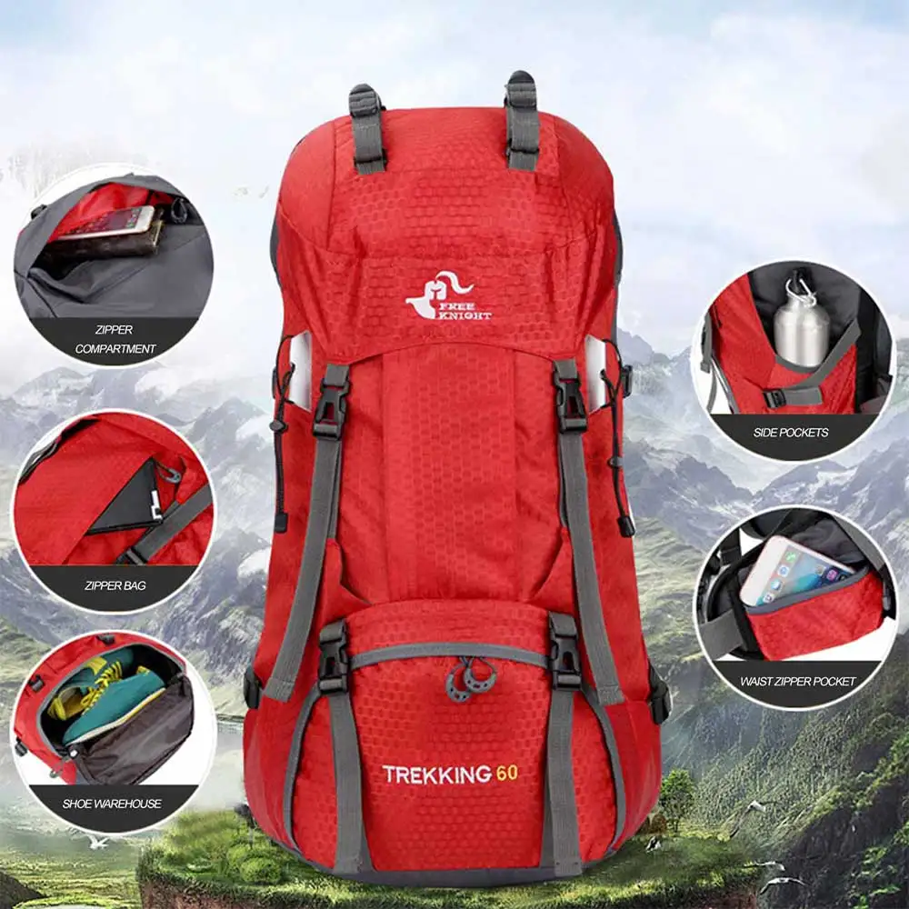 

FREE KNIGHT 60L Outdoor Backpack Camping Climbing Bag Waterproof Mountaineering Hiking Backpacks Molle Sport Bag Climb Rucksack