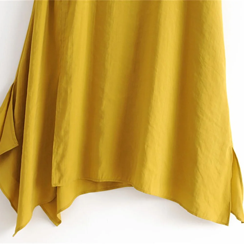 

2019 Early autumn new French medium-length suspended Satin V-necked irregular vertical dress with exposed back