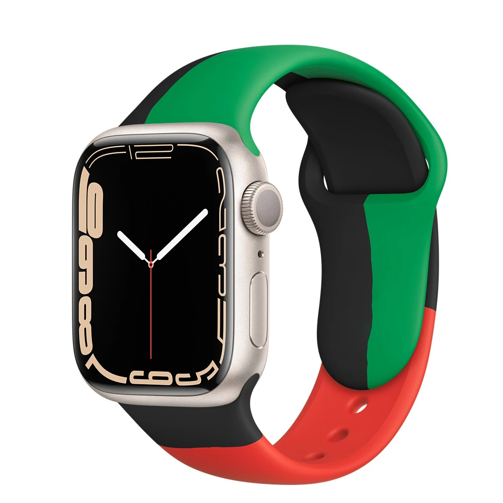 Strap for Apple Watch Band 44/45mm 41mm 42mm Silicone Rubber Smartwatch Bracelet IWatch Serie 7 6 5 Se Black Unity Strap