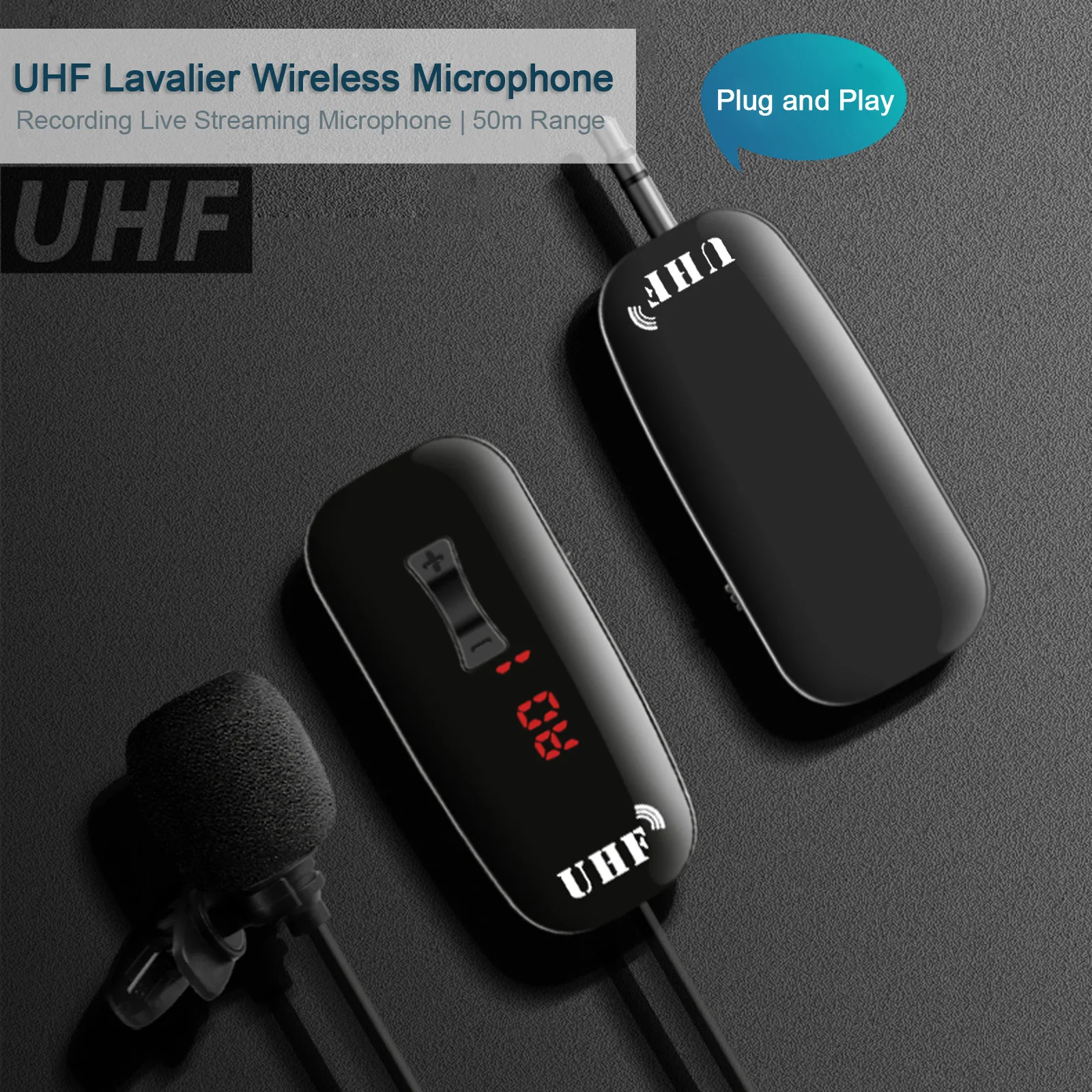 Беспроводной петличный микрофон UHF мини для записи прямых трансляций диапазон 50