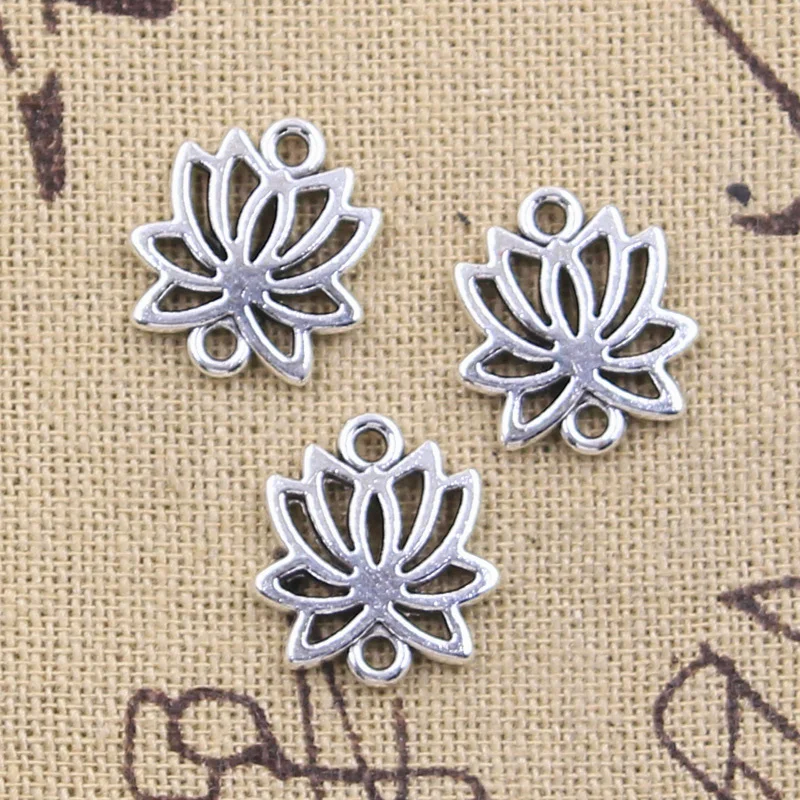 

10pcs Charms lotus link flower connector 16x14mm Antique Bronze Silver Color Pendant Making DIY Handmade Tibetan Finding Jewelry