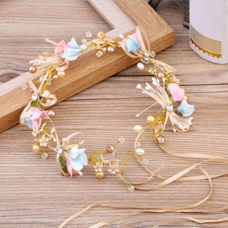 

Wedding Bridal Hair Accessories Alloy Crystal Flower Headband Luxurious Pearl Golden Color Hair Band Women Girl Hair Accessories