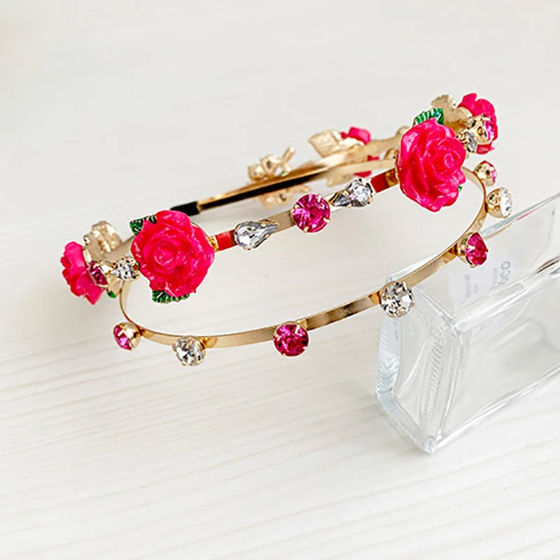 ZHINI Новый женский цветочный ободок с розами кружевное платье лентой венок