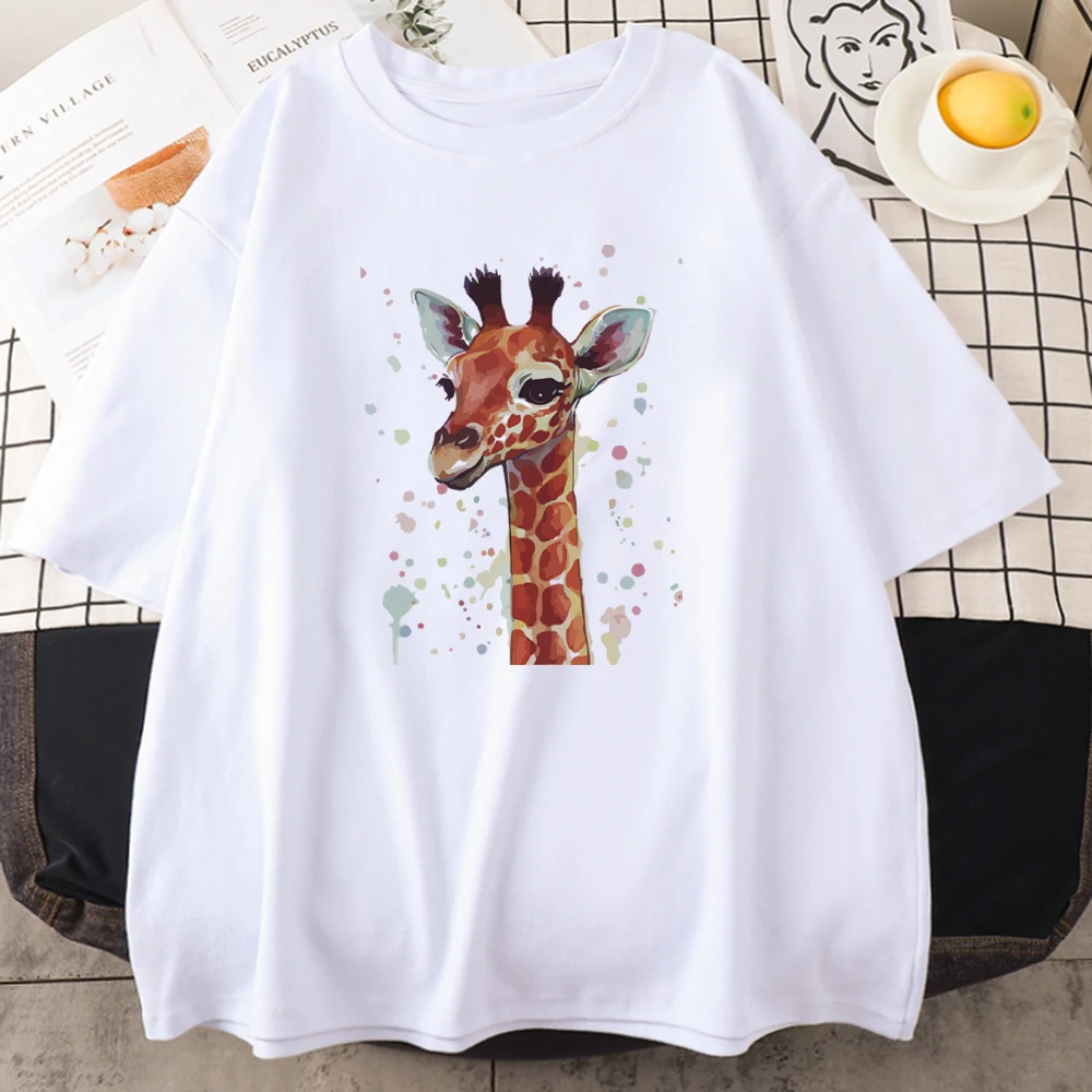Женская футболка с принтом жирафа стильная высокого качества модная дышащая