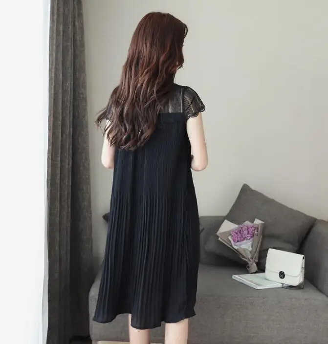 Платье для беременных женщин с коротким рукавом кружевное лоскутное шифоновое