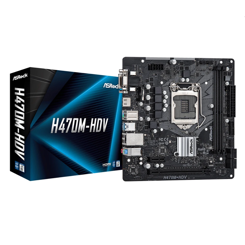 Материнская плата ASRock H470M-HDV поддержка DDR4 2933 МГц чипсет Intel H470 4 * SATA 6 ГБ/сек. USB 3 1/PCIe