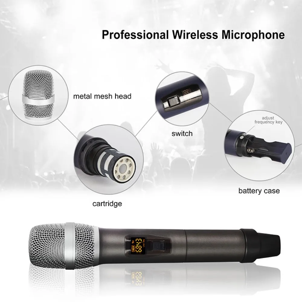 

Wireless Microphone Dual Channels UHF Anti-Howling Handheld Professional Chargeable Receiver Dynamic Mic for Karaoke