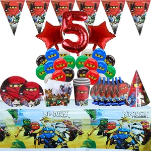 Ninjago Birthday Party Decorations Balloons Cartoon Disposable Tableware Kids Napkin Cup Plate Hat N