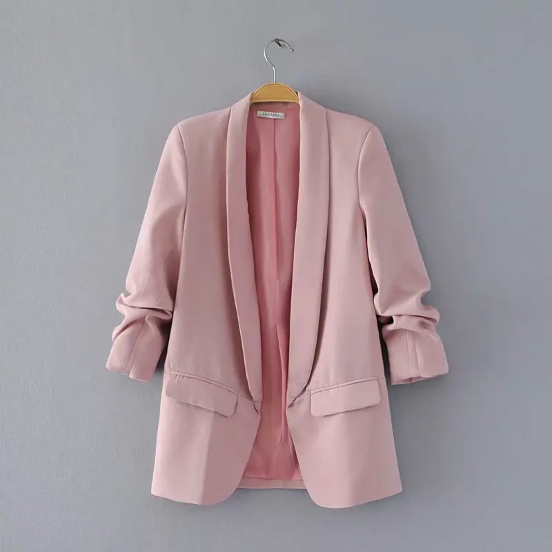 

White Blazer Women Suits 2020 Spring Summer Three Quarter Sleeve Thin Jacket Leisure Pink Blazer