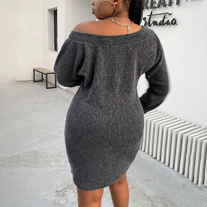 

Women Fashion One Shoulder Long SLeeve Bodycon Mini Dress Lady Plus Size 4XL/3XL Oversized Batwing Sleeve Casual Short Dress