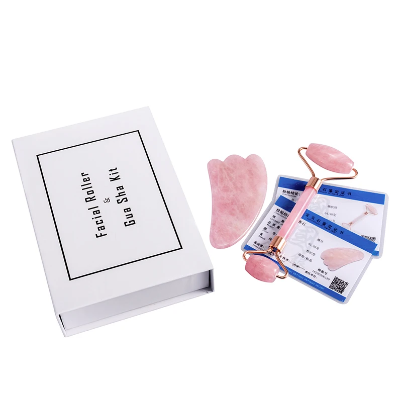 

Natural Rose Quartz Roller Stone Massager for Face Jade Roller Gua Sha Kit Face Massager Slim Beauty Skin Care Facial Massage