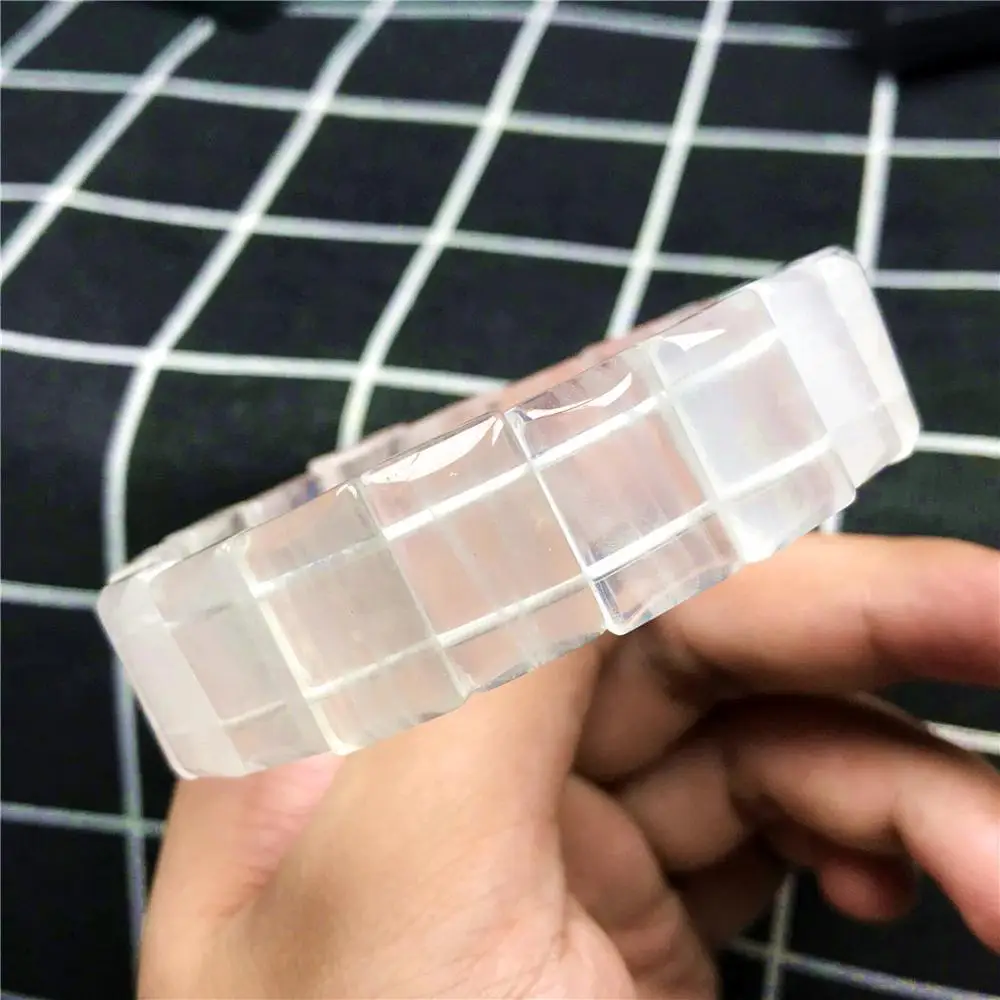 

Топ натуральный белый фантомный кварцевый браслет для женщин мужчин любовь кристалл 18x11 мм прямоугольные бусины бразильский драгоценный к...