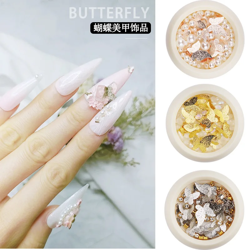 

Net red nail art butterfly decoration diamond DIY jewelry three-dimensional golden silver nail decoration diamond