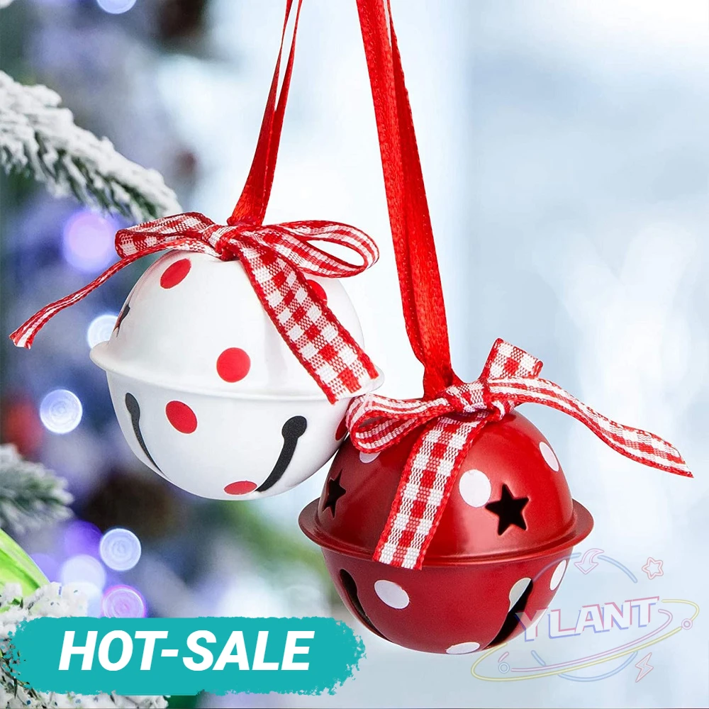 

YLANT 12 Pcs/Lot Christmas Decorations Craft Bells Ornaments Red White Metal Stars 50mm Merry Christmas Tree Decor Bells