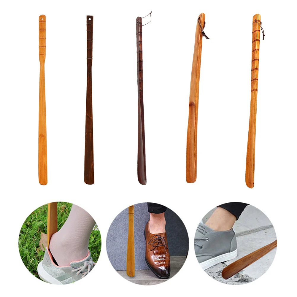 

Accessories Wooden Shoe Horn Long Handle Easy On Off Stick Lifter For Seniors Ergonomic Hanging Loop Home Professional Practical