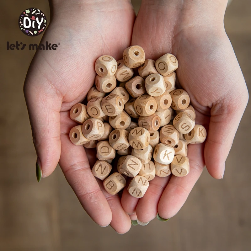 Let's Make-mordedor de madera con forma cuadrada, cuentas de letras de madera de haya, cadena de chupete Diy, mordedor para beb&eacute;s, cuentas de dentici&oacute;n, juguete para ni&ntilde;os, 10 Uds.-2