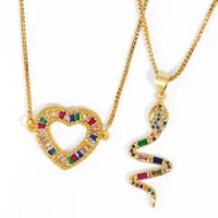 retro rainbow cz animal snake necklace crystal pave zircon heart pendant choker jewelry for women gold plated sweater chain gift