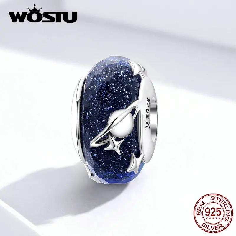 WOSTU, новинка, 925 пробы, серебряные, синие, нестерзвездные стеклянные бусы, амулеты, подходят для женщин, уникальный браслет и браслет, ювелирные изделия, подарок DXC1284