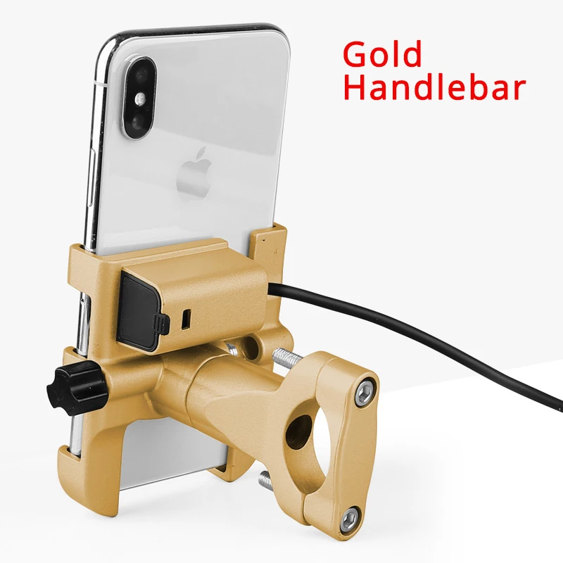 Handlebar Gold Универсальный алюминиевый держатель для телефона мотоцикла с USB зарядным устройством поддержка Moto gps кронштейн руля подставка для крепитель для смартфона - Цвет: Handlebar Gold