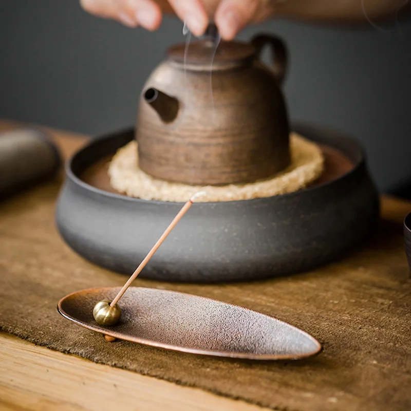 

Creative Alloy Incense Holder Leaf Shape Censer Bronze Incense Burner Japanese Style Home Copper Bead Incense Holder Gift