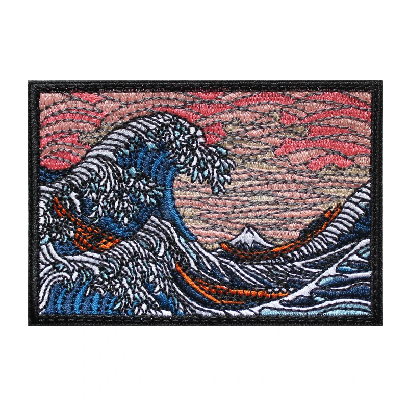Ukiyoe Вышивка Липучка патч канагава большая волна море полосы повязка на руку для
