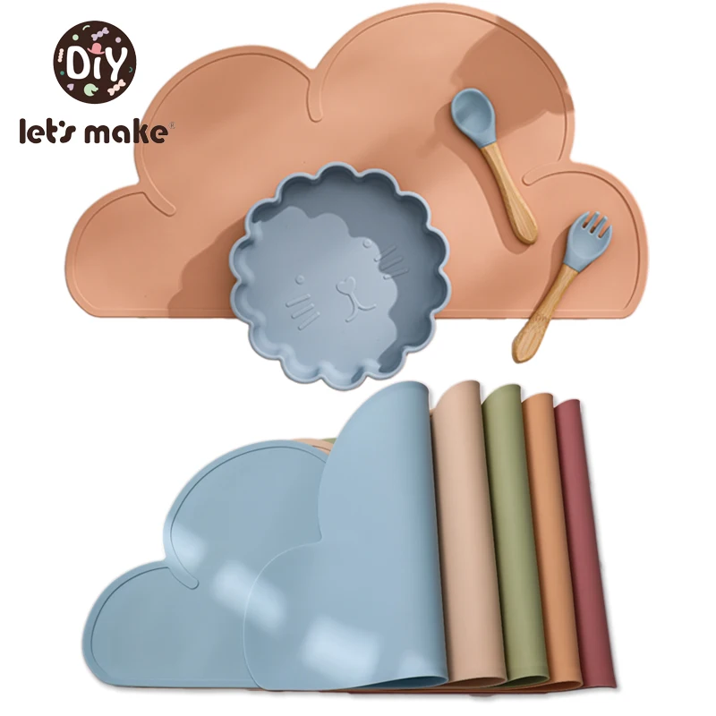 Let's Make-Mantel Individual de silicona con forma de nube para ni&ntilde;os, alfombrilla de grado alimenticio resistente al calor, mantel port&aacute;til para mesa de comedor, 1 unidad-0
