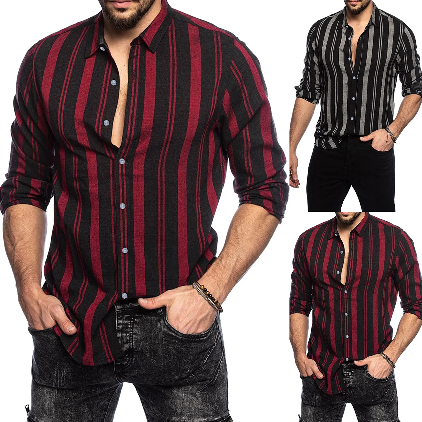 

New Men Multicolor Stripe Shirt Blouse Loose Long Sleeve Casual Button Cotton Autumn Office Shirt camisas para hombre Oversize