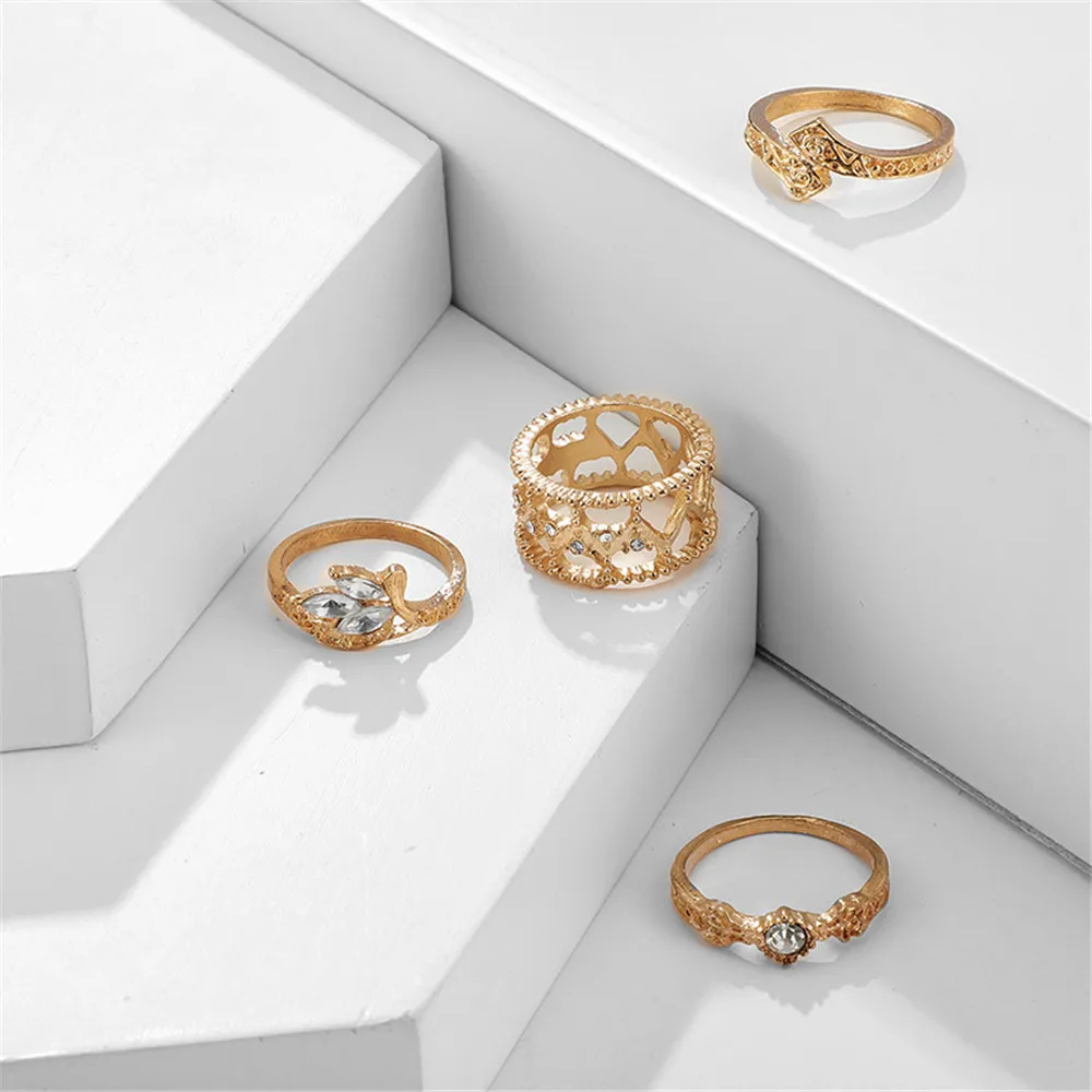MLING 4 шт./компл. Винтаж из золотого сплава набор колец с кристаллами в богемном