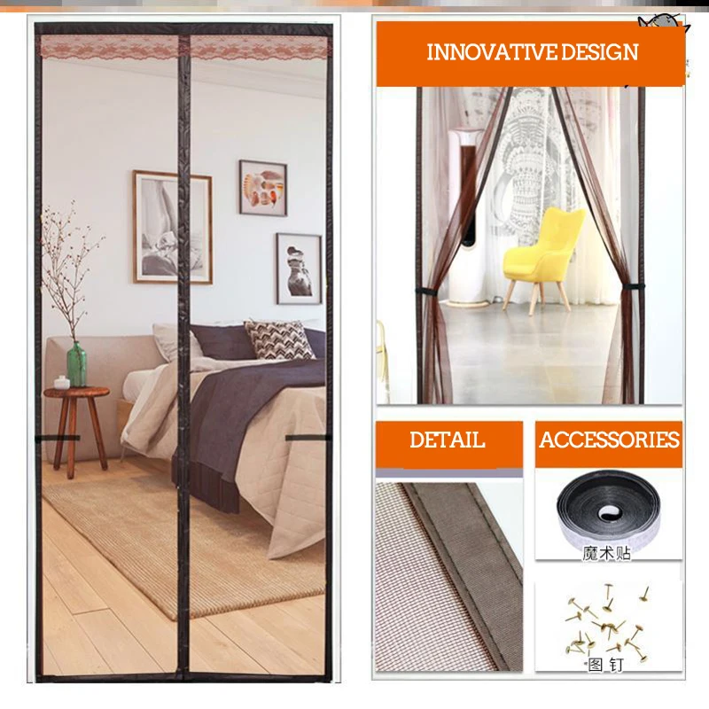 Magnetic Screen Door Curtain Net Insect Mesh Fly Screen Anti-mosquito Protection Net Reinforced Magnetic Screen Door Curtain